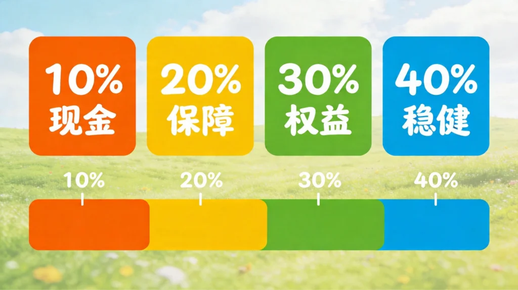 标准普尔四个账户配置比例：10%现金、20%保障、30%权益、40%稳健