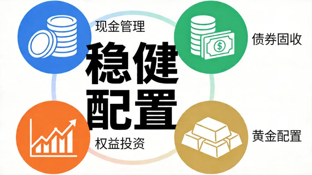 家庭资产配置饼图，四大类资产配置比例