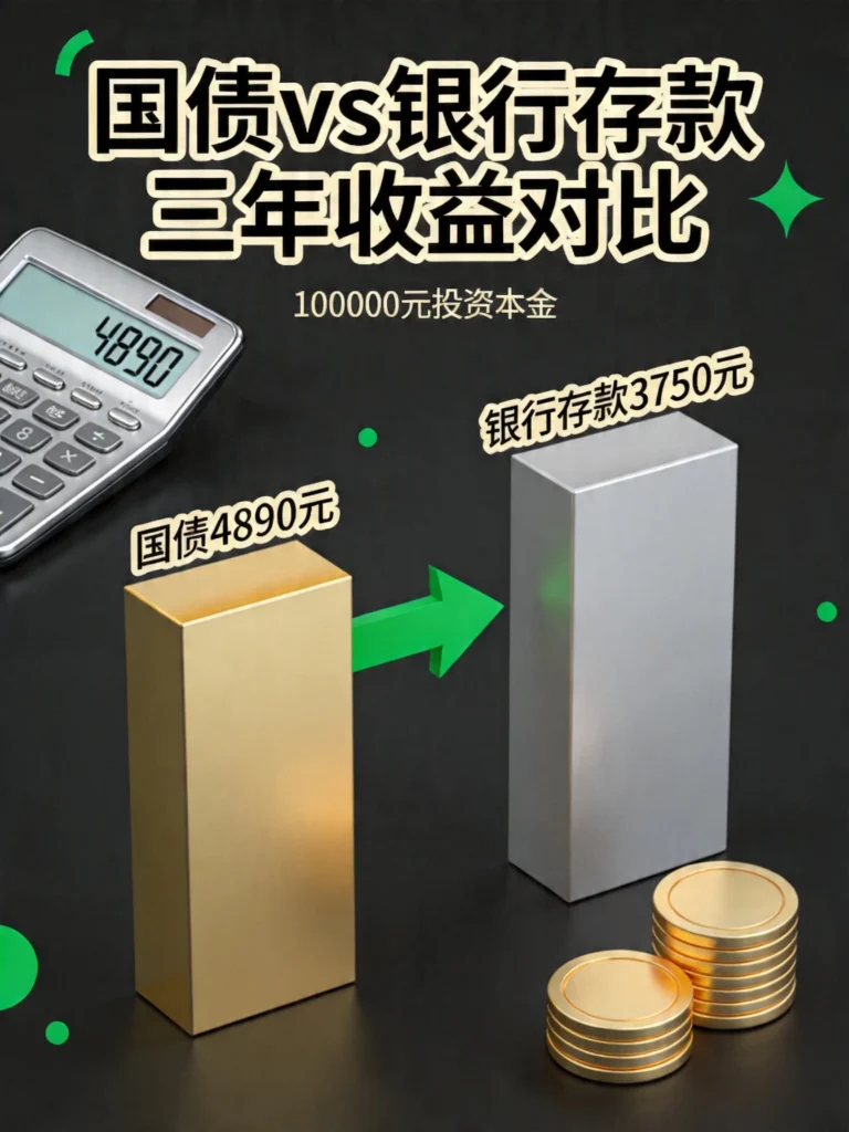 国债与银行存款收益对比图，10万元3年期国债多赚1140元