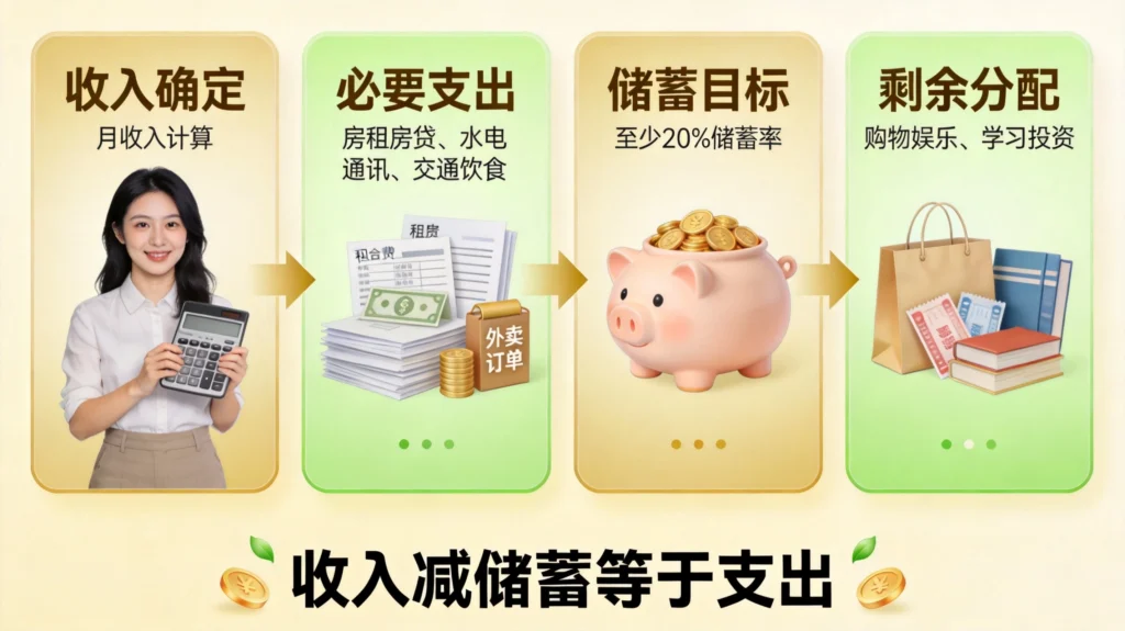 记账预算管理四步实施流程，从收入确定到剩余分配的完整预算规划路径