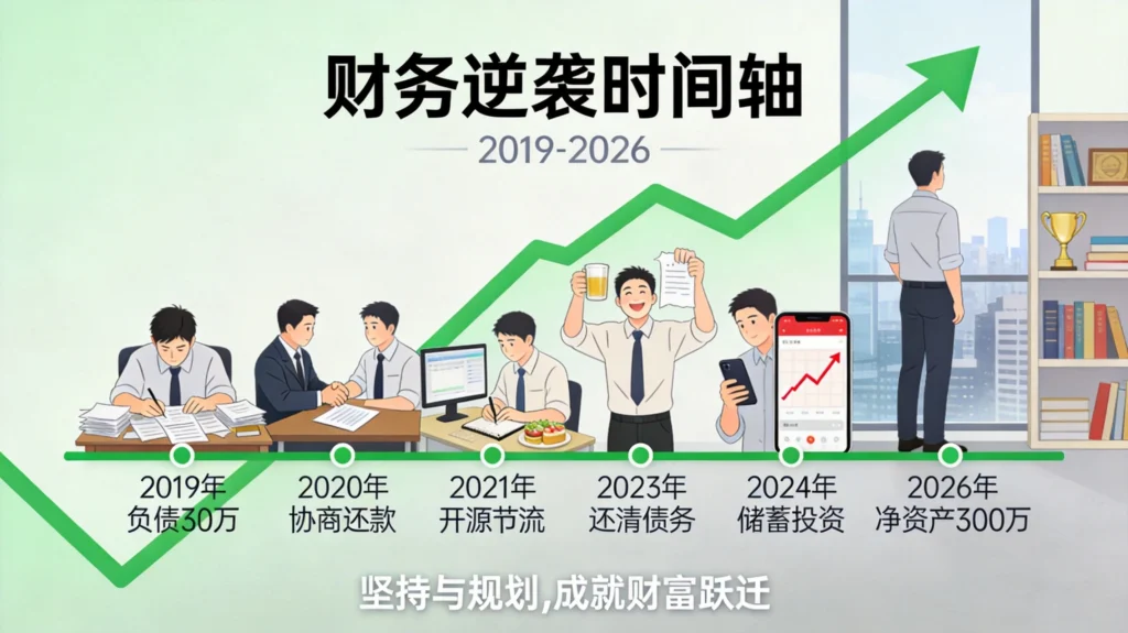 财务逆袭时间轴全景，从负债到储蓄投资的完整成长路径