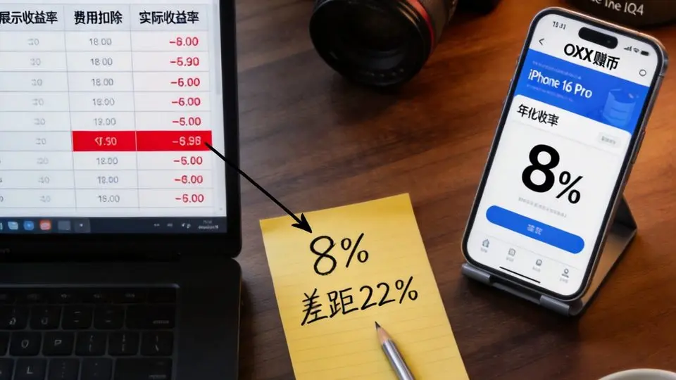 笔记本费率表格旁手机显示OKX收益率