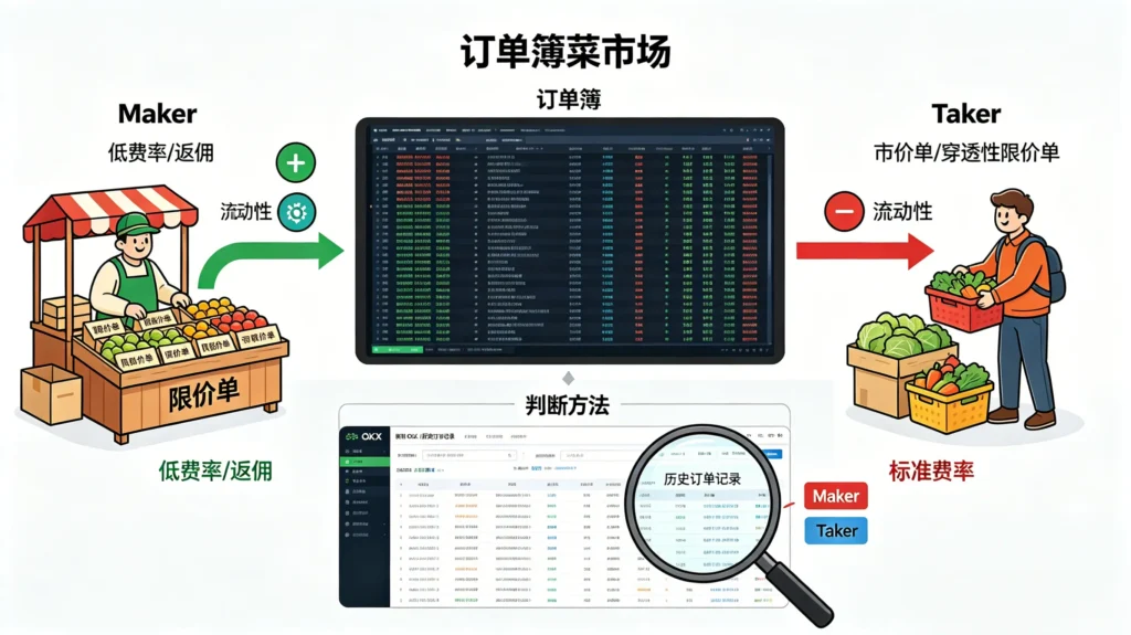 关于 OKX Maker 和 Taker 机制的插图