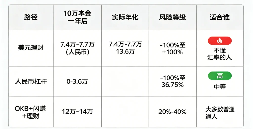 OKX 三大投资路径收益表