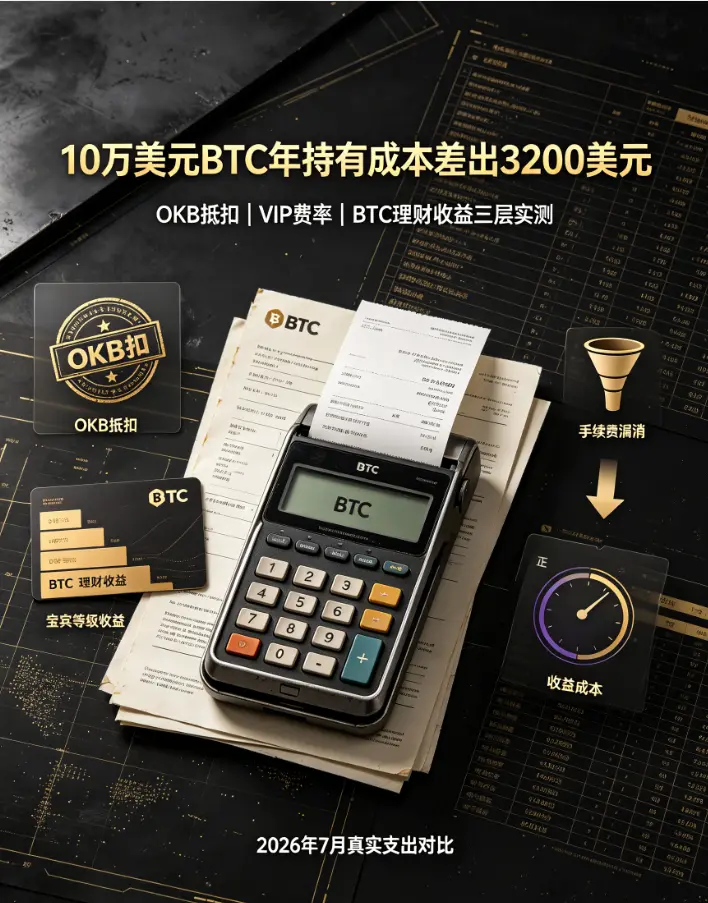 OKX与欧亿10万美元BTC持有成本实测:OKB抵扣+VIP费率+理财收益,真实支出差出3200美元