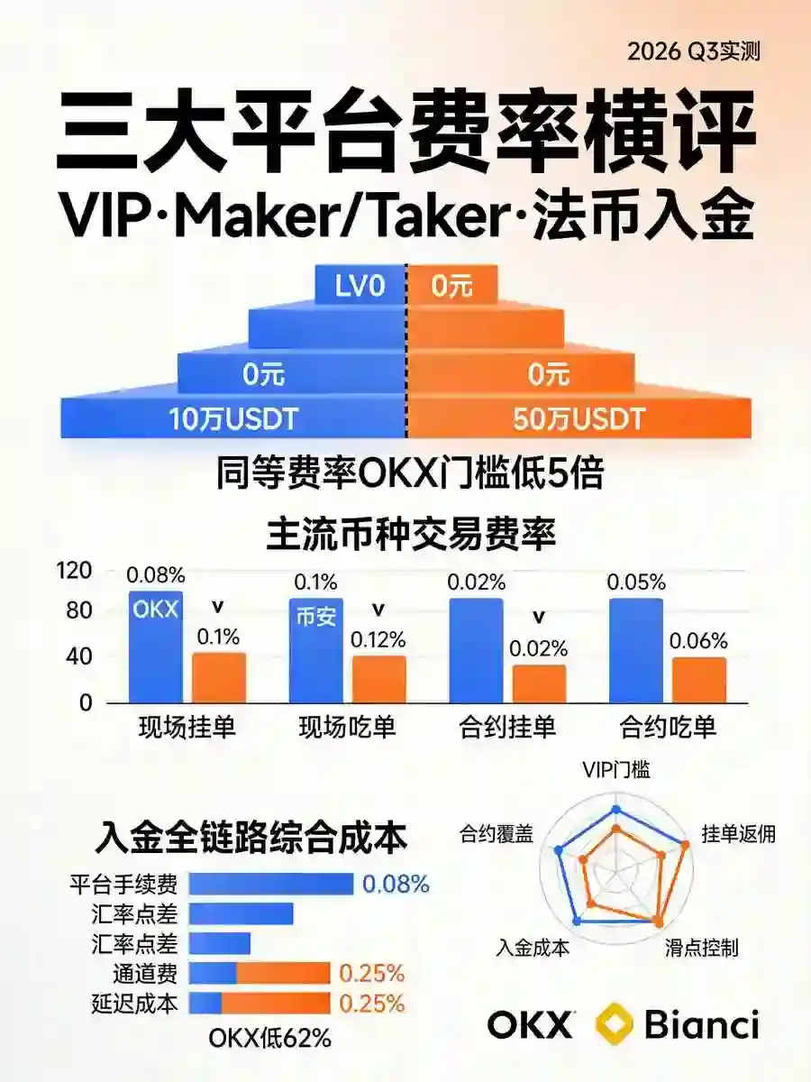交易所费率横评:VIP/挂单吃单/法币入金,综合交易成本最低平台实测