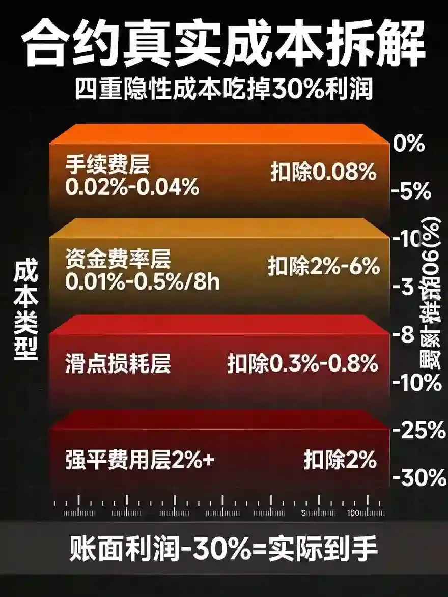 合约真实成本拆解:手续费+资金费率+滑点+强平费,四重隐性成本吃掉你30%账面利润